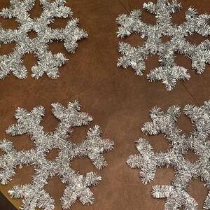 Set of Silver Snowflake Decorations